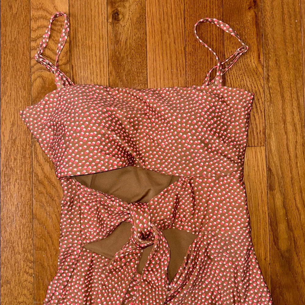 NWT Aerie Brown and Pink Polka Dot Swimsuit Size Medium Long Tall One Piece - Picture 2 of 7